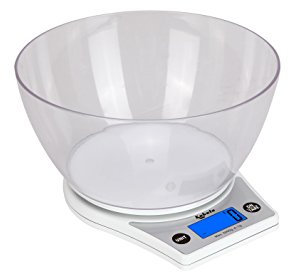 Kabalo White Kitchen Scales with Bowl Household Food Cooking Weighing Scale 5kg Capacity 5000g/1g, Batteries Included! Flat Slim Design, Premier LCD