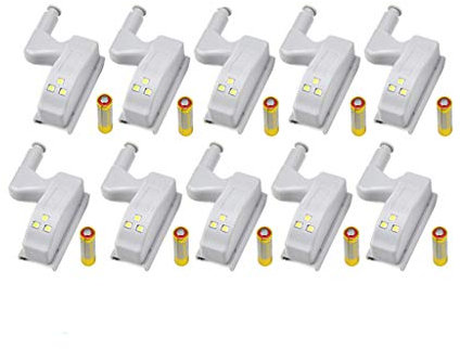 10 PCS Luz de Bisagra LED Hogar Cocina Oficina Hotel Armario Armario Lnterruptor Automático Blanco Lámpara de Noche Fresca (Baterías incluidas, 10 Piezas)