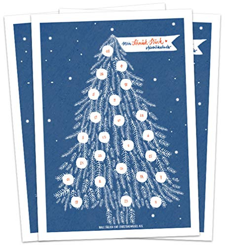 Adventskalender Karten Set - 5 Postkarten im geschmackvollen Design mit Baumkugeln zum Ausmalen, Mini Adventskalender als Alternative für Weihnachtskarten, Advent & Weihnachtsgrüße, Blau Weiß Rot
