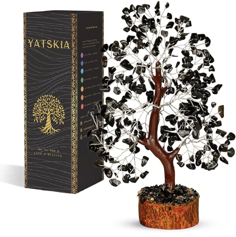 YATSKIA Schwarzer Turmalin Kristall - Bonsai Baum, Geldbaum, schwarzer Baum, Baum des Lebens Dekor, Chakra Baum des Lebens, Energiegeschenke für Frauen, Krytale und Edelsteine