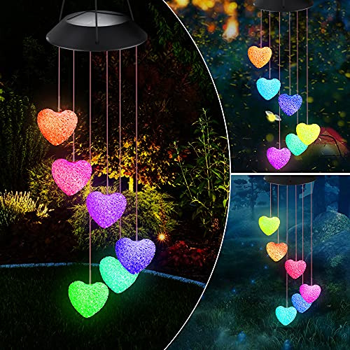 Campanilla de Viento Solar - LED Carillón de Viento Cambio de Color Campanas de Viento Solar Luces Impermeable para Interiores, Exteriores, Jardín al Aire Libre, Balcón, Decoración del Hogar (Corazón)