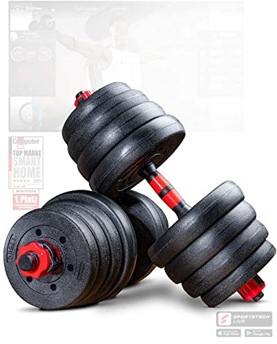 Sportstech 2in1 innovative Hanteln AH150 | Kurzhanteln & Langhantel | Hanteln Set mit 20/30/40kg | Hantelset verstellbar mit Sternverschluss + langes Verbindungsstück | Fitness für Männer & Frauen