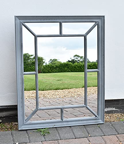 DEENZ Large Rectangle Antique Window Wall Mirror Stylish Decor Durable Frame Window Style Six Colors 60X76Cm (Color:Grey Rustic)