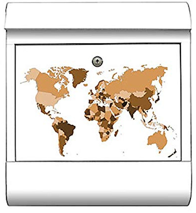 motivX-Ideenwerkstatt Briefkasten Kombi Wandbriefkasten mit Motiv Weltkarte braun