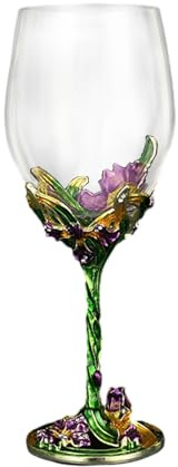 XUDREZ Red/White Wine Glass, Handmade Painted Enamel Flower Gin Wine Glass Long Stem Lead Free Crystal Wine Glasses, Ideal Gifts for Women Mum Friends Mothers Day (Green)