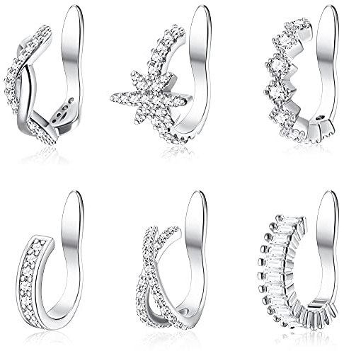 MILACOLATO 6Pcs Ear Cuff Orecchini Donna Con Clip Zirconia Helix Fake Piercing Ear Jewelry Clamp Set Argento