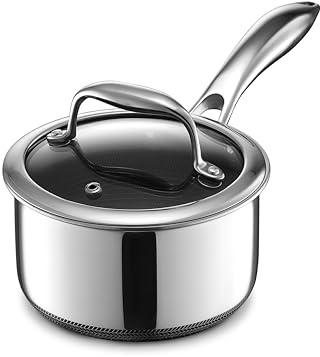 HexClad Hybrid Nonstick 1-Litre Saucepan with Tempered Glass Lid, Stay-Cool Handle, Dishwasher Safe, Induction Ready, Compatible with All Cooktops
