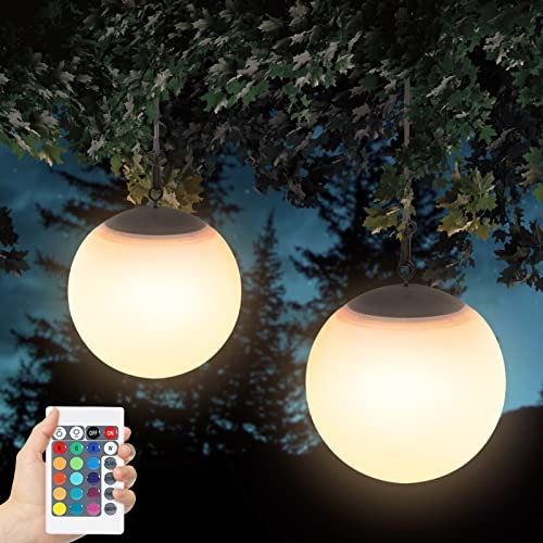 FUYO LED Lampade solare con 16 RGB Colori, Dimmerabile Lampada Energia Sospensione Solare con telecomando, USB Ricaricabile, IP44 per Interni Esterni Giardino Balcone Decorazione, Diametro 20 cm