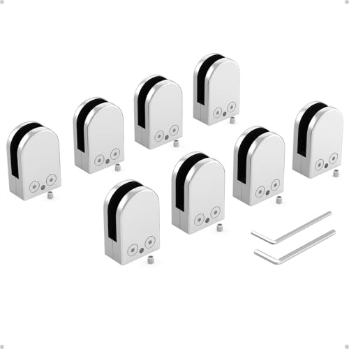 ROFMAPLE Glashalter, 8 Stück Glasklemmen Set, Edelstahl 304 Glasplattenhalter für 10-12mm Glas, Glasklemmhalter für Treppengeländer Geländer Handlauf Balkon