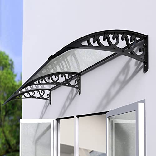 Modern Door Awning,Window Awning,Outdoor Porch Awning,Uv Rain Snow Protection,Strong Front Door Canopy Rain Canopy,Transparent Polycarbonate Canopy with Black Bracket (60x90cm/24x35)