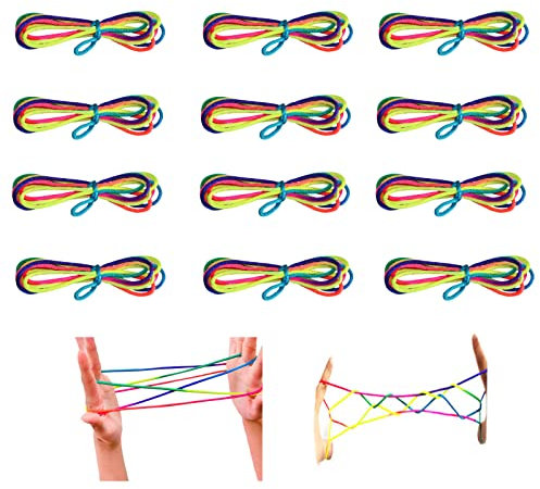YUTOU Regenbogen Schnur Finger 12 Stück Schnur Finger Fadenspiele Fadenspiel Fingerspiel hüpfgummi gummitwist mädchen Rainbow String Spiel Länge 165 cm für Kinder Geburtstag und Campus-Spiele