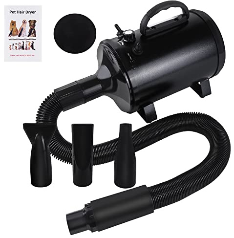 Qimu Dog Hair Dryer 2800W Powerful Stepless Speed Dryer Powerful Professional Dog Grooming Pet Hairdryer Blaster Professional Pet Hair Dryer with 2.3M Extendable Hose 3 Nozzles