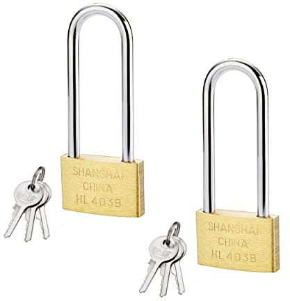 Lahviuu Vorhängeschloss, 2 Stück, Automatisch, Gleichschließend, Messing, Orange, für Reisen, Schule, Fitnessraum, Schließfach, Koffer, Gepäck, 30mm