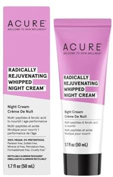 Acure Radically Rejuvenating Whipped Night Cream - Anti Aging Peptide Night Face Cream for Women & Men, Hydrating & Renewing Moisturizer for Fine Lines and Dark Spots with Vitamin C - 1.7 fl oz