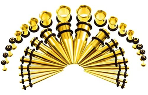 Dehnstäbe Set Chirurgenstahl, Piercing Ohr Tunnel Set mit 36PCS Gold Kegel- und Uv-Segmentform Body Piercing Schmuck Geschenk Kit