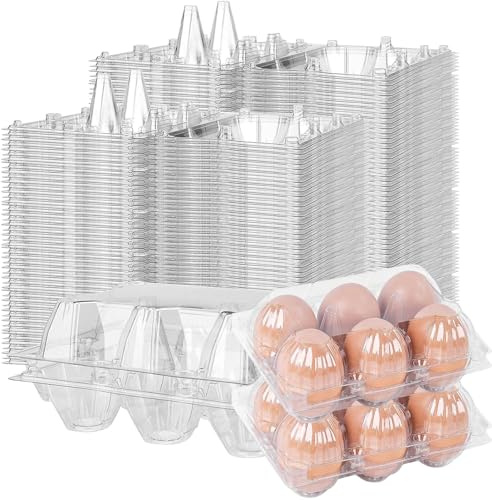 FUNSUEI 120 Pack 6 Eggs Clear Plastic Egg Cartons Bulk, 2x3 Empty Egg Carton, Half Dozen Blank Chicken Egg Tray Holders for Family Storage, Pasture Farm, Market Display