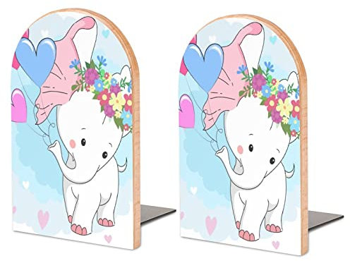 Packung Mit 2 Buchstützen Elefant Rutschfester Bücherständer Aus Holz Bücherregal Bücherhalter Für Home Desk Office Library