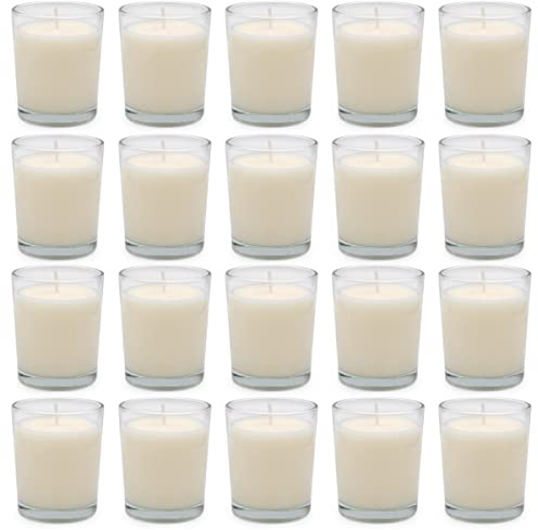 20 Packs White Votive Candles with Clear Glass Holder, 1.8 Oz Unscented Soy Wax Candle for Home Decoration, Candle Gifts for Christmas Thanksgiving Halloween