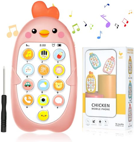Aolso Baby Telefon Musikalisches Spielzeug Babyspielzeug Smartphone, Spielzeug-Telefon für Kinder, elektronisches gesprochenes Sprachenlernen, Geschenk für Babys, Mädchen und Jungen（Küken-Rosa）