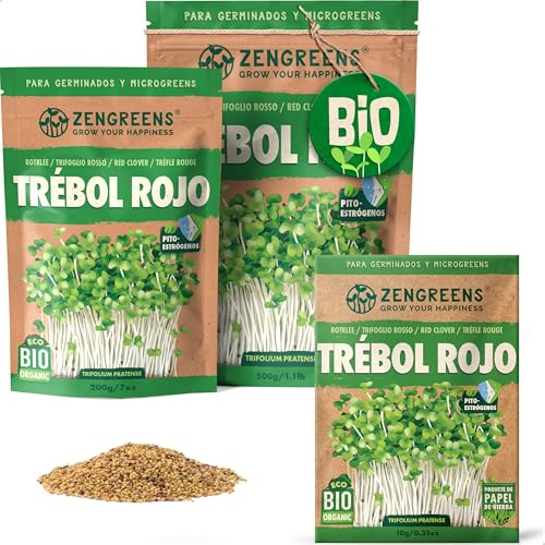 ZenGreens® - Semi di trifoglio rosso biologico - Scegli tra 10g, 200g e 500g - Germogli di trifoglio rosso - Germinazione superiore al 97% - Microgreens