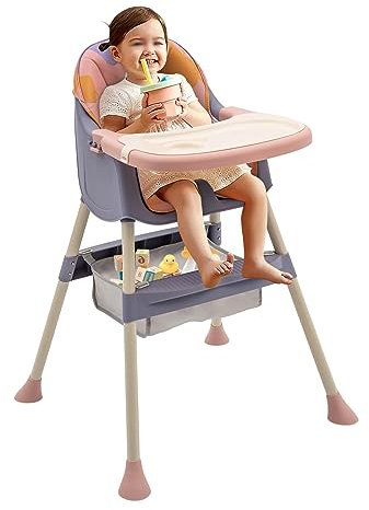 Hochstuhl Baby Kinder Babyhochstuhl Kombihochstuhl,Höhenverstellbar, mit Korb für Babys mehr als sechs Monate (Rosa Lila)