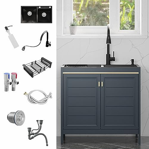 Waschbecken Küche,Spüle mit Unterschrank,Spülbecken Edelstahl,küchenspüle,Camping Waschbecken,Spülenschrank,Ausgussbecken,mit Wasserhahn Ausziehbar Und Armatur,für Campingküche,Garten,Waschbecken ( Si