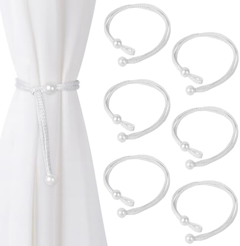 Dalababa 6 Pièces Embrasse pour Rideaux, Corde pour Attaches de Rideaux en Perles, Polyester Retenues de Draperie pour la Décoration de la Maison (Blanc)