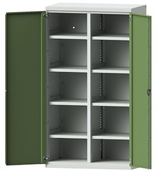 eurokraft | Schwerlastschrank aus Stahl | 8 Fachböden | lichtgrau/resedagrün