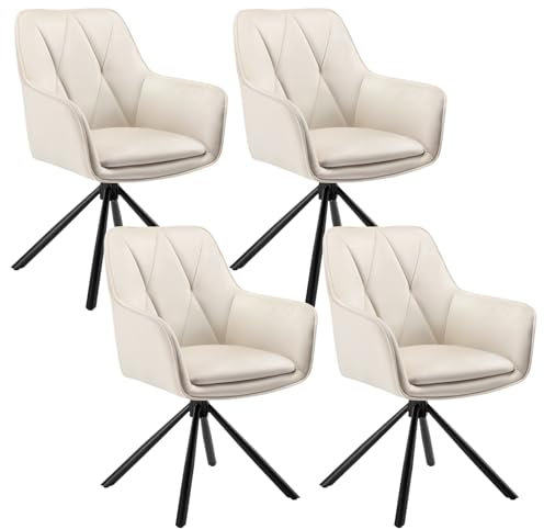Lestarain Esszimmerstühle drehbar 4er Set, für Schlafzimmer Küche Wohnzimmer, Küchenstühle gepolstert mit Armlehnen Rückenlehne, Metallbeinen, Samt, Beige