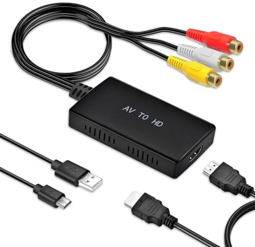 yotutun RCA till HDMI, 1080P AV till HDMI-adapter RCA till HDMI-omvandlare med HDMI-kabel adapter komposit CVBS AV till HDMI-video ljudomvandlare adapter för Sky/DVD/STB för visning på HDTV-apparater
