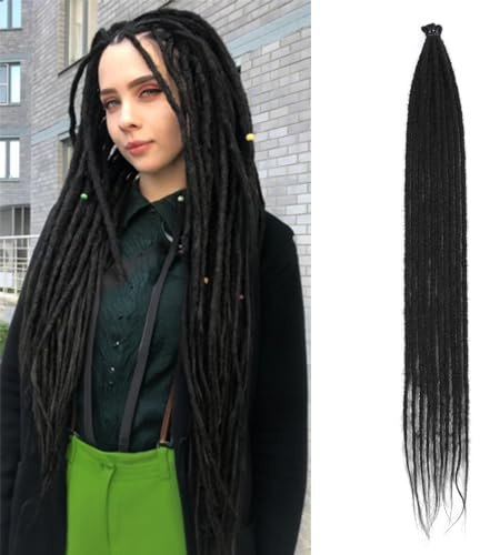 Dreadlock Extensions Naturales Negras De 24 Pulgadas, Delgadas, 0.6 cm, 10 Mechones De Cabello Sintético De Rrochet Super Largo Estilo Reggae Para Mujeres(SE 10 Strands 24inch, 1B)