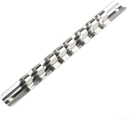 Socket Rack Holder 1/4 3/8 1/2inch with 8 Clips On Rail Tool Organizer Storage, 1/4,3/8 & 1/2 Drive Socket Rail Storage Holder Organiser Clips(1-2)