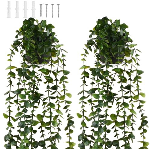 Künstliche Hängepflanzen mit Töpfen, 2 Stück Künstliche Pflanzen mit Töpfen, Kunstpflanze Hängend, Topfpflanze Künstlich, Kunstpflanzen wie Echt, Fake Plant für Büro, Garten, Party, Wanddekoration