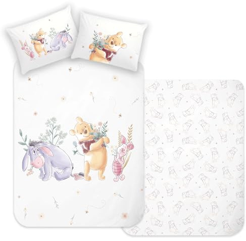 Nalle the Pooh småbarn babysängkläder PU björnen 100 x 135 + 40 x 60 cm, 100 % bomull, förstärkt linonkvalitet med YKK-dragkedja Disney I Aah kulting Pu Kanga Tiger Puh Piglet åsna