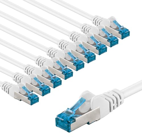 goobay Lot de 10 câbles réseau CAT 6A - Câble patch blindé S/FTP/CU - Câble Ethernet PiMF LSZH/Cat 6a - 10 Gbits - Blanc - 10 x 2 m 66053