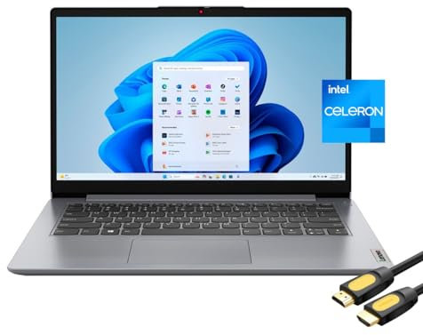 Lenovo Ideapad 1 Laptop for Business & Student, 14 HD Display, Intel Celeron N4020, 4GB RAM, 128GB eMMC, Fast Charge, WiFi 6, USB-C, Webcam, HDMI, SPS HDMI Cable, Win 11 Home S, Cloud Gray