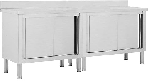 Mesa de Trabajo con Almacenamiento en Acero Inoxidable para Cocinas Profesionales - 200 x 50 x 95-97 cm