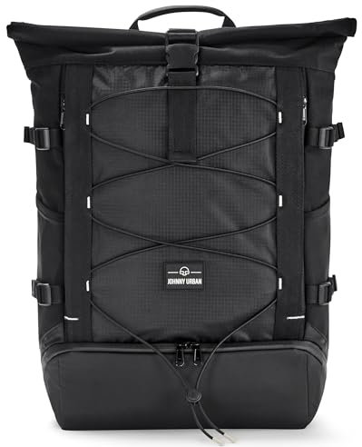 Johnny Urban Rucksack Herren & Damen Schwarz - Allen Large Move - Großer Rolltop Backpack für Freizeit Reisen Uni - 16 Zoll Laptopfach - Wasserabweisend