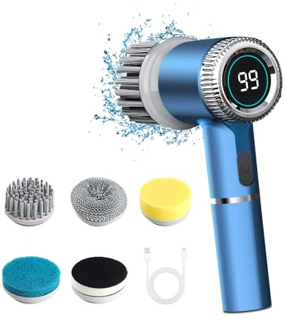 YANGCHUN Cleaning Brush Electric Spin Scrubber 3 Speed, Home Kitchen Bathroom Car Tile Floor Tub Shower Cleaning Scrub Brush with 5 Replaceable Brush Heads and Upgrade LED Display