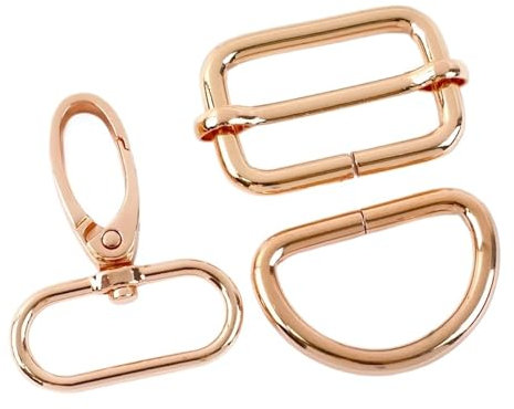 HEXHUASR 2/3Sets 16–38 mm Metall-D-Ring-Schnalle for Riemen, drehbarer Karabinerverschluss, dreischiebbare Haken, Taschenkarabiner, Kleiderbügel, DIY-Nähzubehör(Rosegold,32mm-2Sets)