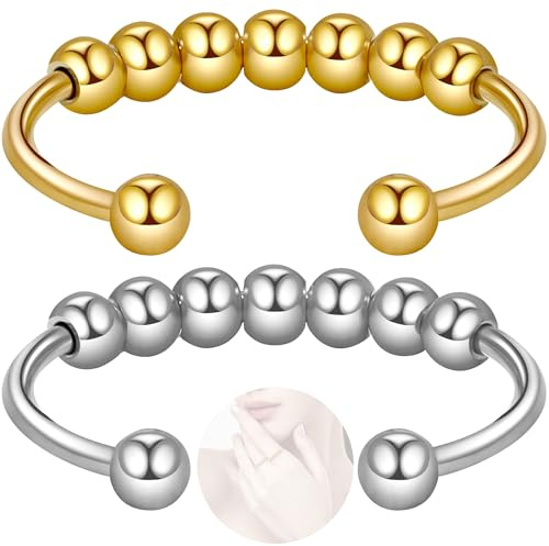 FEITENGU Gold Weißgold Anxiety Ring Set,Aura Fidget Ringe Goldene,Anti Stress Rings Silber 925 Damen,Daumenring,Stimmungsring Weihnachten Geburtstag Jubiläum Geschenke Für Frauen