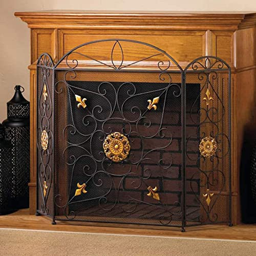 GLJTUO Rejilla De Protección contra Incendios Plegable De 3 Paneles para Chimenea, Cubierta Forjada A Mano para Estufas De Leña O Chimeneas Abiertas, Fácil Almacenamiento,-Height 80cm/32