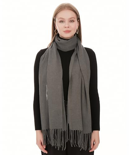 Pashmina Sjal Scarf För Dam – Lätt Och Tunn Halsduk Mode Sjalar för Kvinnor - Pashmina Vårsjal - Elegant Sommarsjal För Damer - Pashminasjal Bröllopssjal Balwrap Cocktailsjal (Mörkgrå)