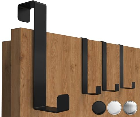4smile Türhaken zum Einhängen, Schwarze Kleiderhaken an Tür, 4er Set | Flexible Haken zum Einhängen, platzsparend - Robuste Türgarderobe, Türhakenleiste mit hoher Tragkraft