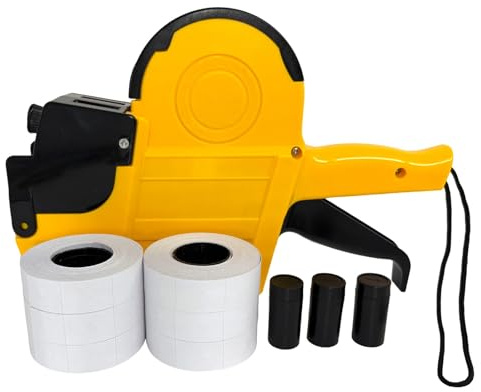 BIZXDEV 2 Line Price Gun Kit with 2400 White Labels 3 Ink Rollers,1 Ink roll and Labels Pre-Loaded