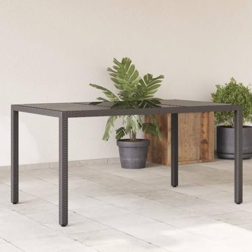 Xichuzi Gartentisch mit Glasplatte Schwarz 150x90x75 cm Poly Rattan, Gartentisch, Terrassentisch, Esstisch Garten, Gartenesstische, Gartenmöbel, Außentisch - 365531