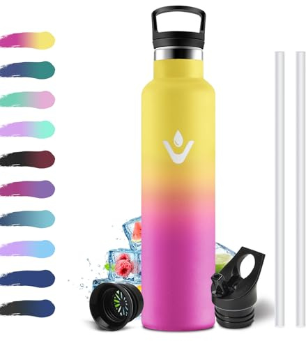 Botella Acero Inoxidable 1 Litro, Cantimplora Termica con Pajita, Botella Térmica con Aislamiento de Doble Pared, sin BPA, Fácil de Limpiar, Termo para Niños & Adultos, Deporte, Bicicleta, Viajes