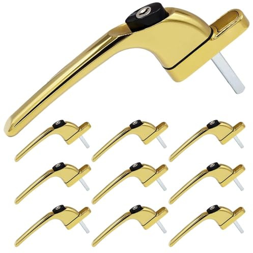 SHIELD HARDWARE uPVC Universal Window Handle Inline Locking Espag Double Glazing Pack of 10 Gold 40mm