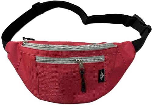 Outdoor World Bauchtasche, Hüftgürtel, Unisex, modische Bauchtasche mit verstellbarem Gurt zum Wandern, Spazierengehen, Joggen, Reisen, Laufen,Radfahren, 3 Aufbewahrungsfächer mit Reißverschluss (rot)
