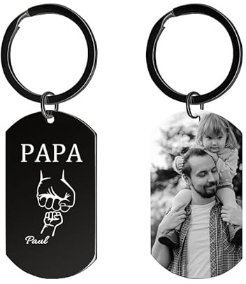 HOBULL Vatertagsgeschenk für Papa Personalisiert Schlüsselanhänger, Papa Geschenk Fauststoß-Design Schlüsselanhänger Gravur Foto&Namen, Vater Geburtstagsgeschenk Personalisierte von Kinder